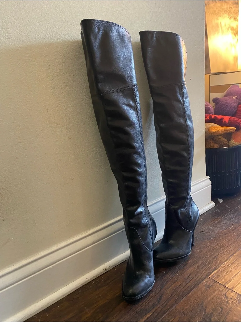 BCBGMaxAzria Black Over-the-Knee Leather Boots